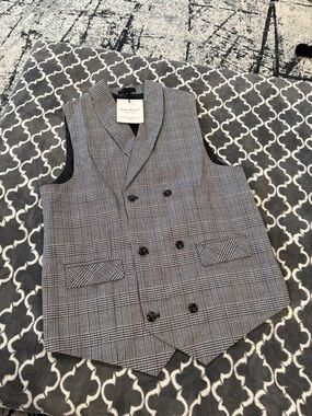 Forever New Gray Plaid Double-Breasted Vest